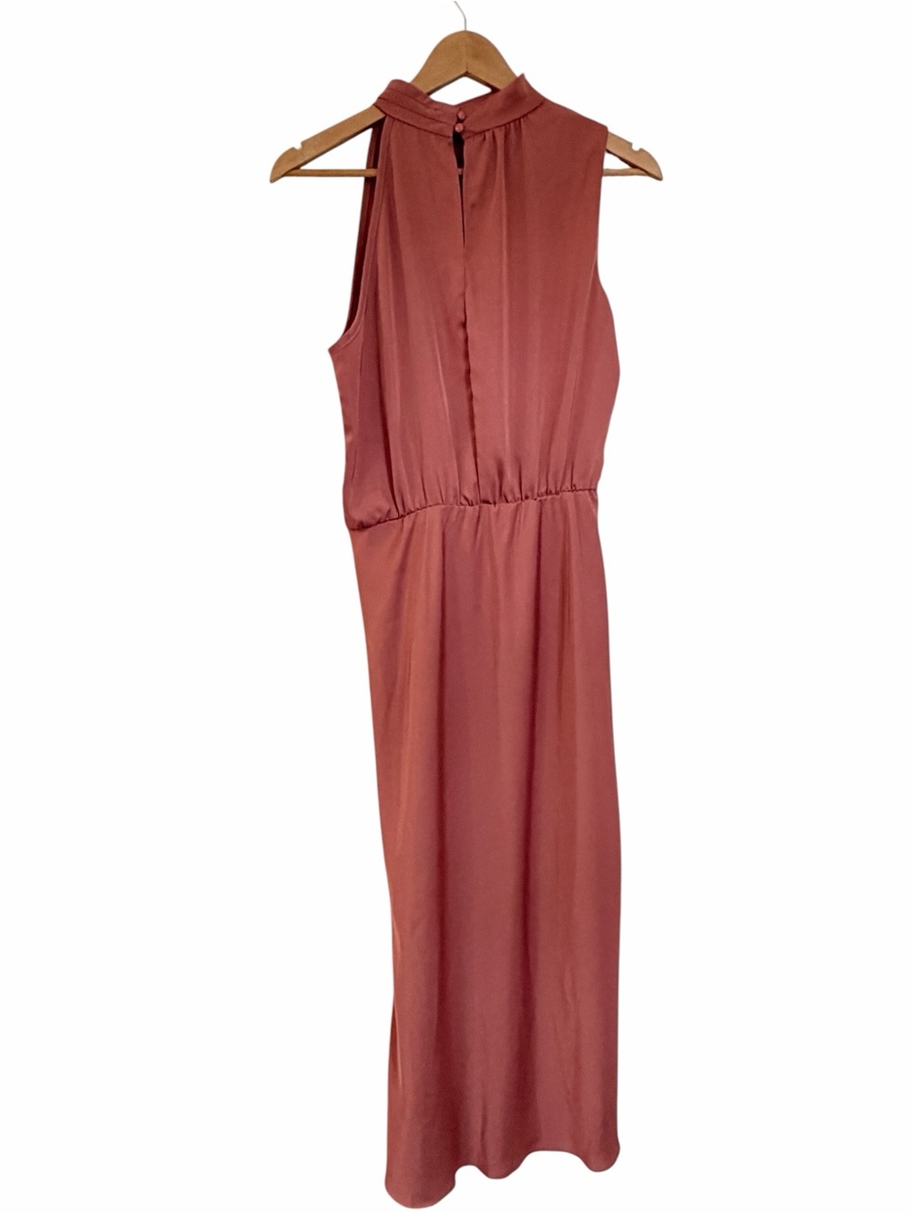 Pretty Garden High-Neck Sleeveless Satin Midi Dress in Dusty Mauve Sz S - Picture 7 of 8